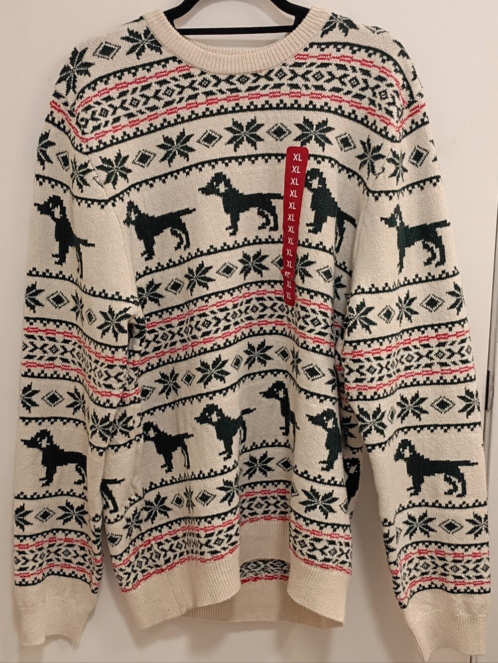 Lands' End Men's Cream Holiday Dog Fair Isle Sweater - Size XL